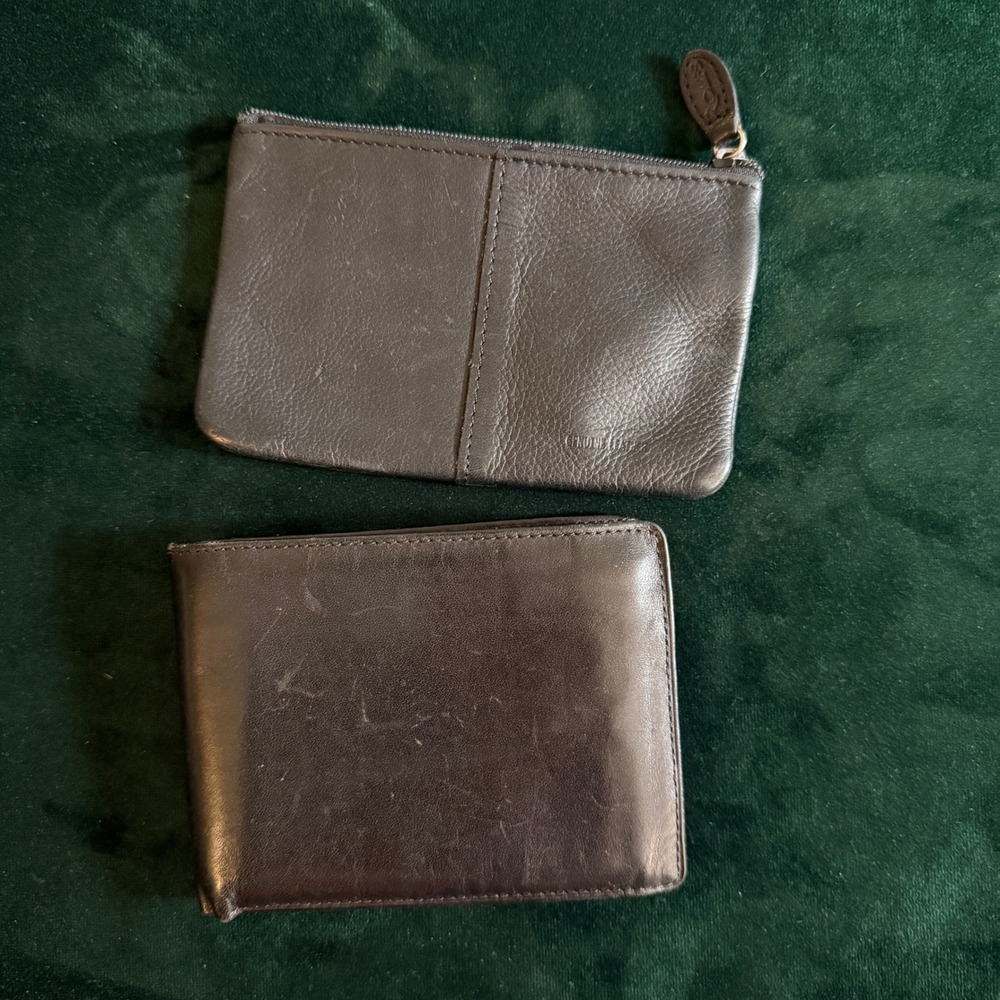 Rolfs Mens Black Genuine Leather Bifold Wallet and Zippered Coin Pouch Lot